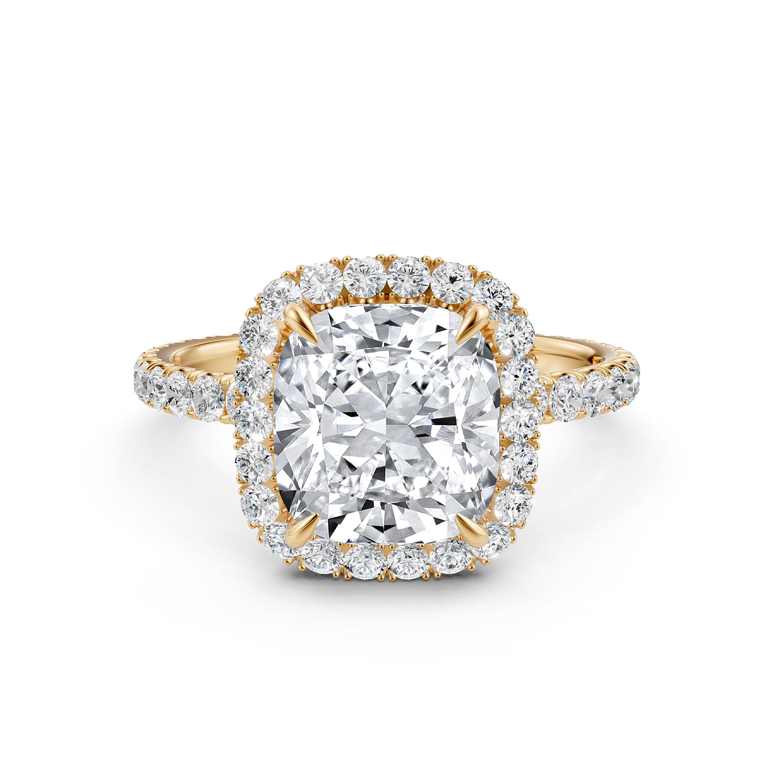 French Pave Set Halo Lab Grown Diamond Engagement Ring 2.59 Ctw.